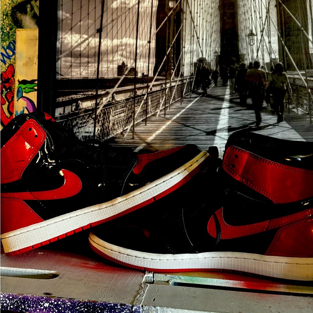 Size 10.5 Patent leather Bred Jordan 1s!